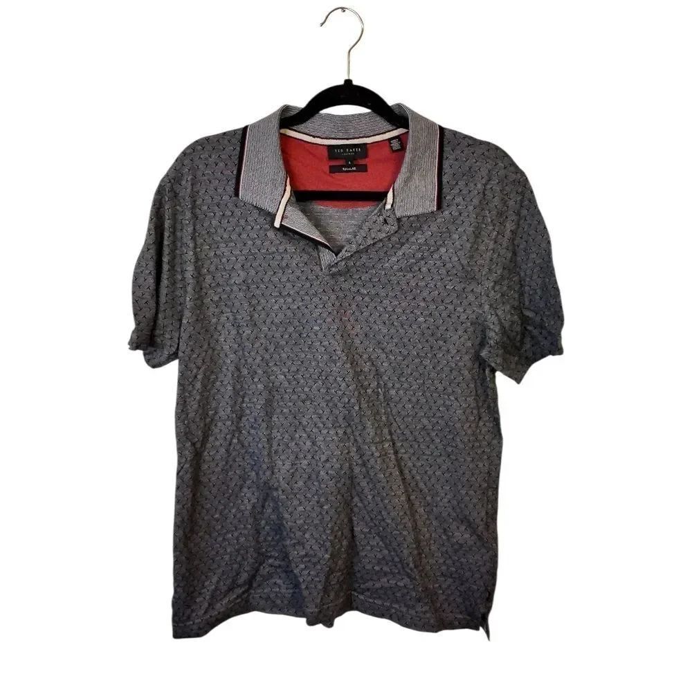 Ted Baker Gray Patterned Polo Shirt
